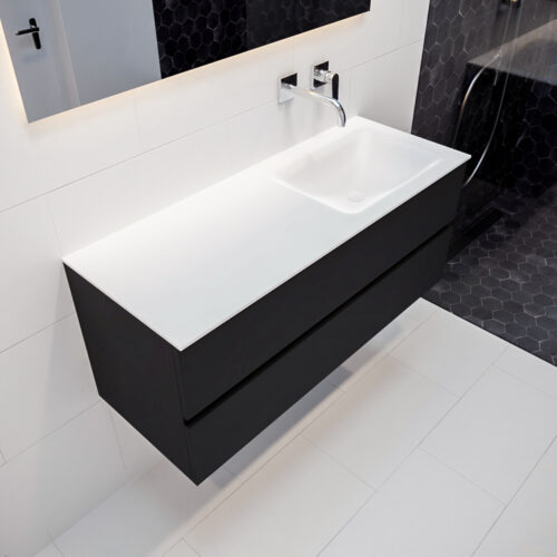 MONDIAZ VICA 120cm mueble de baño Urban 2 cajones lavabo CLOUD Derecho sin orificio con espejo LED.