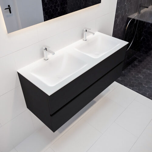 MONDIAZ VICA 120cm mueble de baño Urban 2 cajones lavabo CLOUD Doble 2 orificios con espejo LED.