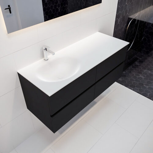 MONDIAZ VICA 120cm mueble de baño Urban 4 cajones lavabo MOON Izquierda 1 orificio con espejo LED.