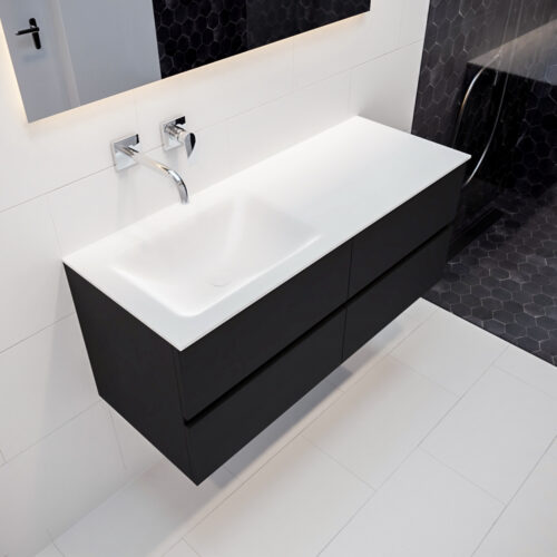 MONDIAZ VICA 120cm mueble de baño Urban 4 cajones lavabo CLOUD Izquierda sin orificio con espejo LED.