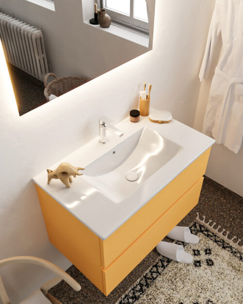 MONDIAZ VICA 80cm mueble de baño Ocher 2 cajones lavabo DENIA Centro 1 orificio con espejo LED.