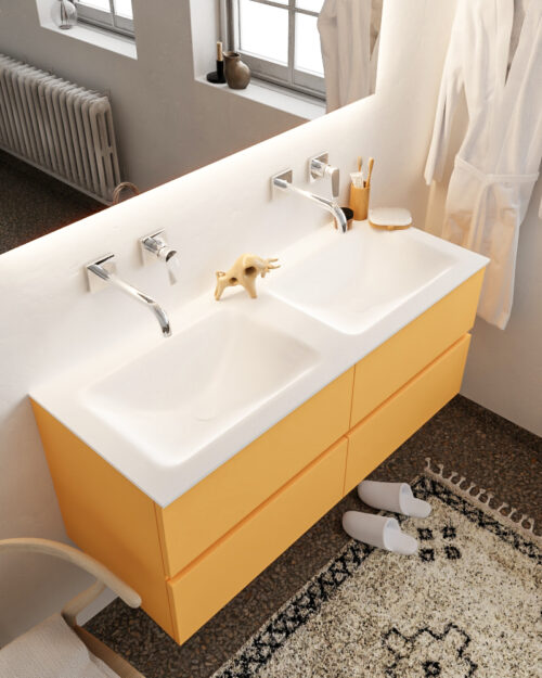 MONDIAZ VICA 120cm mueble de baño Ocher 4 cajones lavabo CLOUD Doble sin orificio con espejo LED.