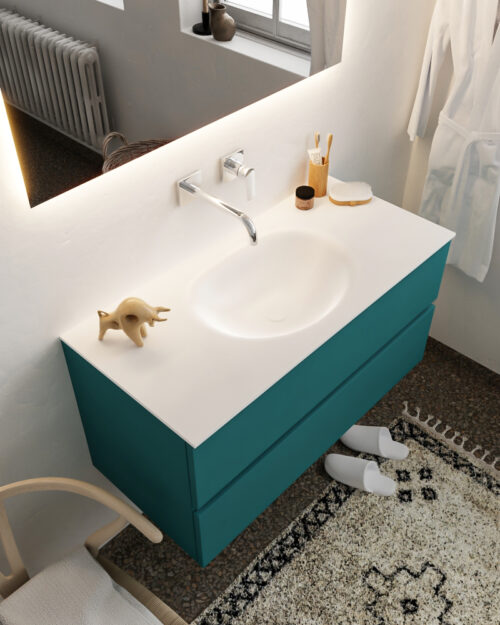 MONDIAZ VICA 100cm mueble de baño Smag 2 cajones lavabo MOON Centro sin orificio con espejo LED.