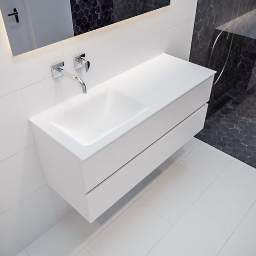 MONDIAZ VICA 120cm mueble de baño Talc 2 cajones lavabo CLOUD Izquierda sin orificio con espejo LED.