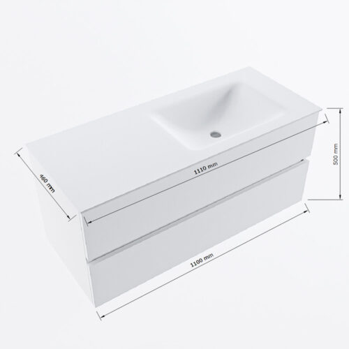 MONDIAZ VICA 110cm mueble de baño Ocher 2 cajones. Lavabo CLOUD Derecho sin orificio color Talc con espejo LED. - Imagen 8