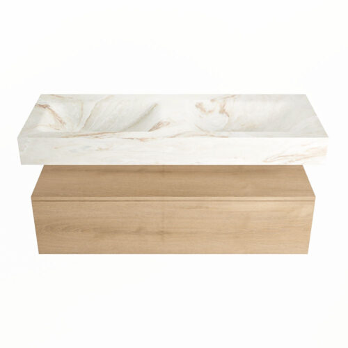 MONDIAZ ALAN-DLUX 120cm mueble de baño Washed Oak 1 cajón. Lavabo CLOUD Doble 2 orificios color Frappe. - Imagen 4