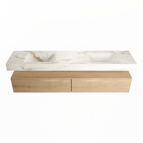 MONDIAZ ALAN-DLUX 200cm mueble de baño Washed Oak 2 cajones. Lavabo CLOUD Doble 2 orificios color Frappe. - Imagen 4