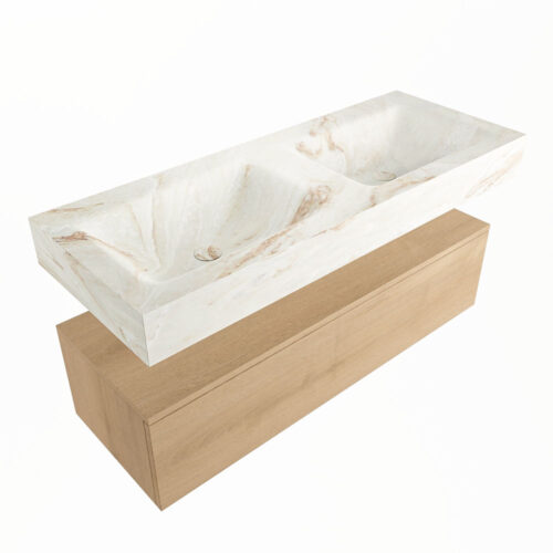 MONDIAZ ALAN-DLUX 120cm mueble de baño Washed Oak 1 cajón. Lavabo CLOUD Doble 2 orificios color Frappe. - Imagen 5