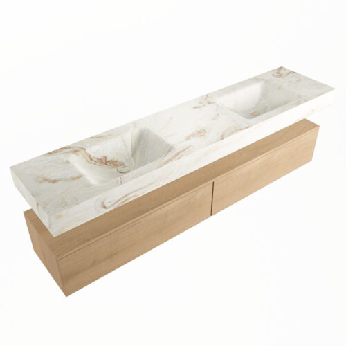 MONDIAZ ALAN-DLUX 200cm mueble de baño Washed Oak 2 cajones. Lavabo CLOUD Doble 2 orificios color Frappe. - Imagen 5