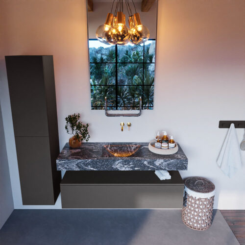 MONDIAZ ALAN-DLUX 130cm mueble de baño Dark Grey 1 cajón. Lavabo CLOUD Centro sin orificios color Lava. - Imagen 2