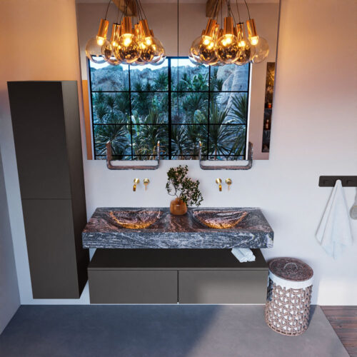 MONDIAZ ALAN-DLUX 130cm mueble de baño Dark Grey 2 cajones. Lavabo CLOUD Doble sin orificios color Lava. - Imagen 2