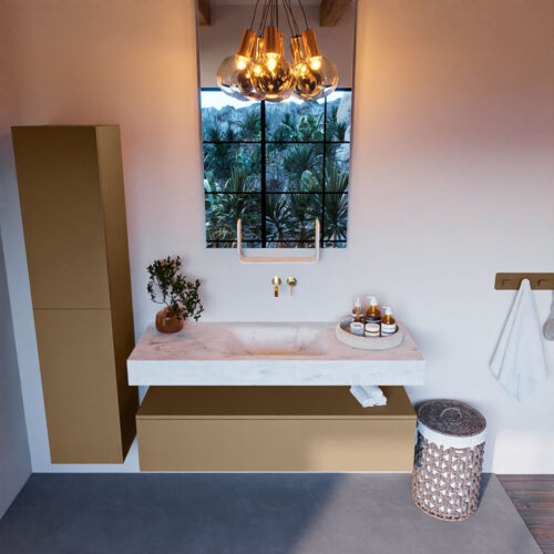 MONDIAZ ALAN-DLUX 130cm mueble de baño Oro 1 cajón. Lavabo CLOUD Centro sin orificios color Opalo. - Imagen 2