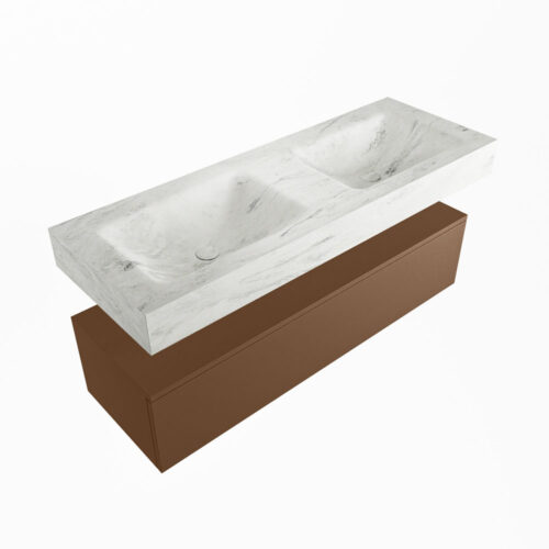 MONDIAZ ALAN-DLUX 130cm mueble de baño Rust 1 cajón. Lavabo CLOUD Doble 2 orificios color Opalo. - Imagen 5