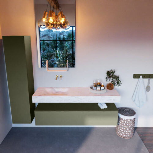 MONDIAZ ALAN-DLUX 150cm mueble de baño Army 1 cajón. Lavabo CLOUD Izquierda sin orificios color Ostra. - Imagen 2