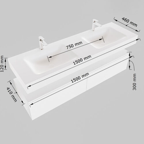 MONDIAZ ALAN-DLUX 150cm mueble de baño Urban 2 cajones. Lavabo CLOUD Doble sin orificios color Opalo. - Imagen 8