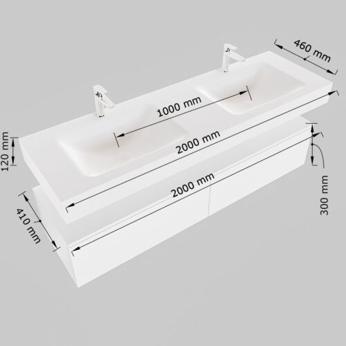 MONDIAZ ALAN-DLUX 200cm mueble de baño Washed Oak 2 cajones. Lavabo CLOUD Doble 2 orificios color Frappe. - Imagen 8