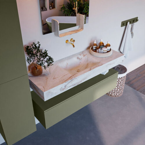 MONDIAZ ALAN-DLUX 130cm mueble de baño Army 1 cajón. Lavabo CLOUD Centro sin orificios color Frappe.