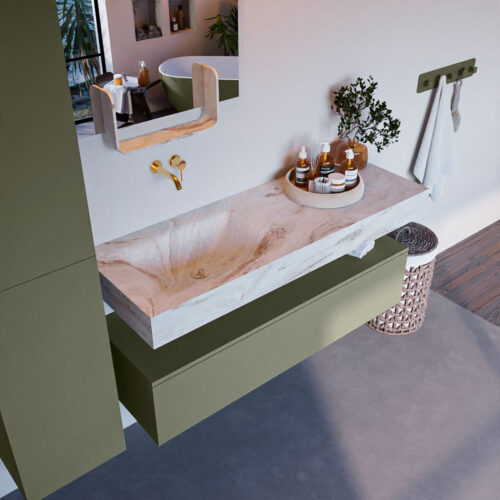 MONDIAZ ALAN-DLUX 130cm mueble de baño Army 1 cajón. Lavabo CLOUD Izquierda sin orificios color Frappe.