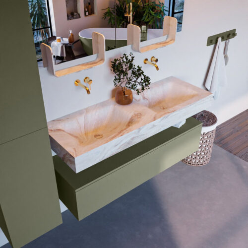 MONDIAZ ALAN-DLUX 130cm mueble de baño Army 1 cajón. Lavabo CLOUD Doble sin orificios color Frappe.