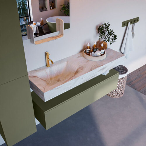 MONDIAZ ALAN-DLUX 130cm mueble de baño Army 1 cajón. Lavabo CLOUD Izquierda 1 orificio color Frappe.