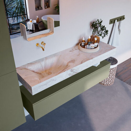 MONDIAZ ALAN-DLUX 150cm mueble de baño Army 1 cajón. Lavabo CLOUD Izquierda sin orificios color Frappe.