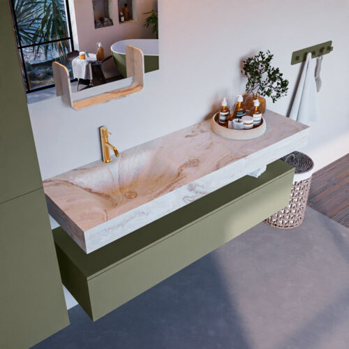 MONDIAZ ALAN-DLUX 150cm mueble de baño Army 1 cajón. Lavabo CLOUD Izquierda 1 orificio color Frappe.