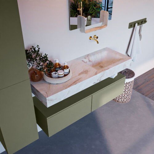 MONDIAZ ALAN-DLUX 130cm mueble de baño Army 2 cajones. Lavabo CLOUD Derecho sin orificios color Frappe.