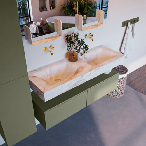 MONDIAZ ALAN-DLUX 130cm mueble de baño Army 2 cajones. Lavabo CLOUD Doble sin orificios color Frappe.