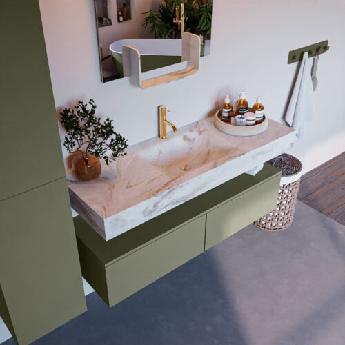 MONDIAZ ALAN-DLUX 130cm mueble de baño Army 2 cajones. Lavabo CLOUD Centro 1 orificio color Frappe.