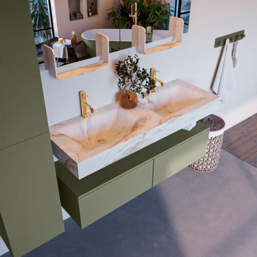 MONDIAZ ALAN-DLUX 130cm mueble de baño Army 2 cajones. Lavabo CLOUD Doble 2 orificios color Frappe.