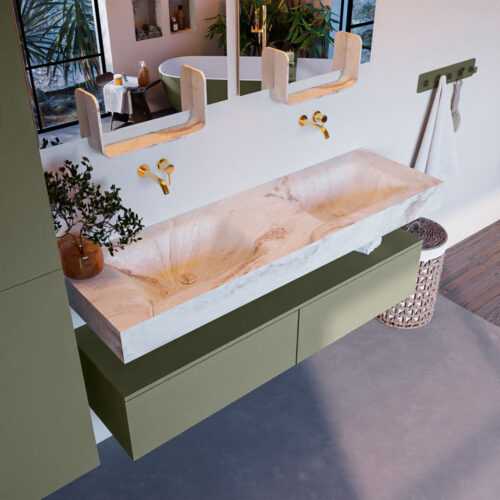 MONDIAZ ALAN-DLUX 150cm mueble de baño Army 2 cajones. Lavabo CLOUD Doble sin orificios color Frappe.