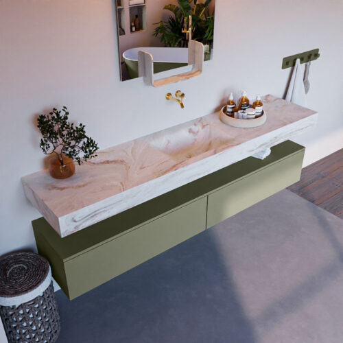 MONDIAZ ALAN-DLUX 200cm mueble de baño Army 2 cajones. Lavabo CLOUD Centro sin orificios color Frappe.