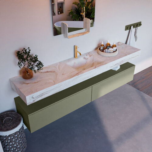 MONDIAZ ALAN-DLUX 200cm mueble de baño Army 2 cajones. Lavabo CLOUD Centro 1 orificio color Frappe.