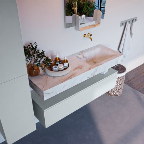 MONDIAZ ALAN-DLUX 130cm mueble de baño Clay 1 cajón. Lavabo CLOUD Derecho sin orificios color Frappe.