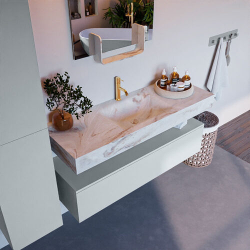 MONDIAZ ALAN-DLUX 130cm mueble de baño Clay 1 cajón. Lavabo CLOUD Centro 1 orificio color Frappe.