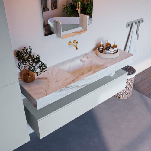 MONDIAZ ALAN-DLUX 150cm mueble de baño Clay 1 cajón. Lavabo CLOUD Centro sin orificios color Frappe.