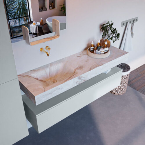 MONDIAZ ALAN-DLUX 150cm mueble de baño Clay 1 cajón. Lavabo CLOUD Izquierda sin orificios color Frappe.