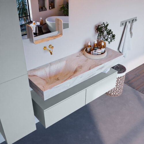 MONDIAZ ALAN-DLUX 130cm mueble de baño Clay 2 cajones. Lavabo CLOUD Izquierda sin orificios color Frappe.