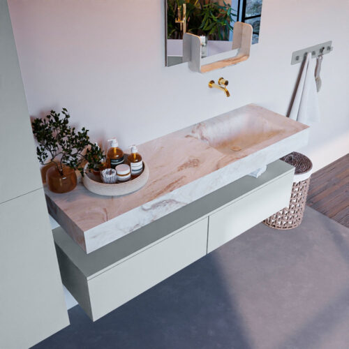 MONDIAZ ALAN-DLUX 150cm mueble de baño Clay 2 cajones. Lavabo CLOUD Derecho sin orificios color Frappe.