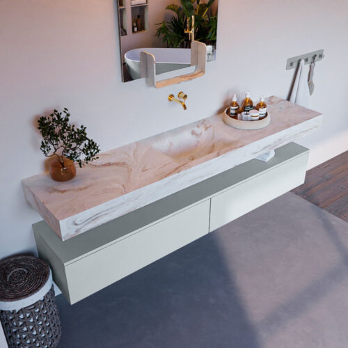 MONDIAZ ALAN-DLUX 200cm mueble de baño Clay 2 cajones. Lavabo CLOUD Centro sin orificios color Frappe.