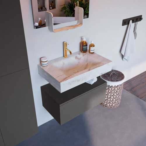 MONDIAZ ALAN-DLUX 70cm mueble de baño Dark Grey 1 cajón. Lavabo CLOUD Centro 1 orificio color Frappe.