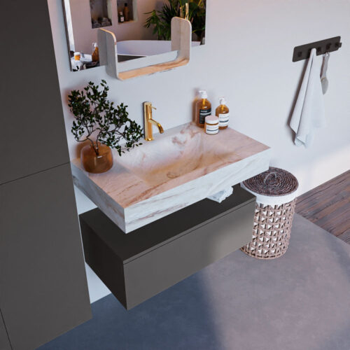 MONDIAZ ALAN-DLUX 80cm mueble de baño Dark Grey 1 cajón. Lavabo CLOUD Centro 1 orificio color Frappe.