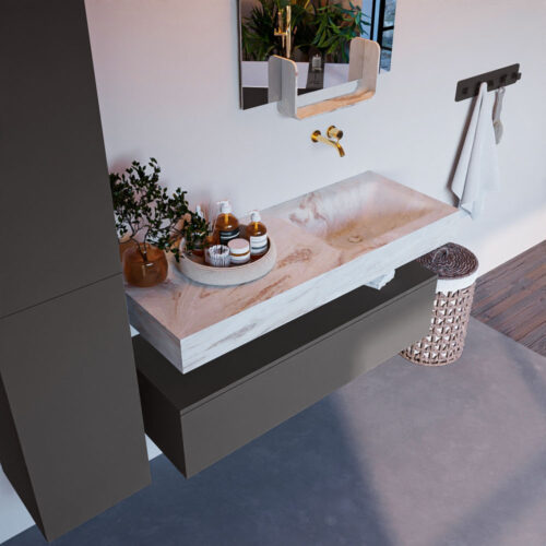 MONDIAZ ALAN-DLUX 120cm mueble de baño Dark Grey 1 cajón. Lavabo CLOUD Derecho sin orificios color Frappe.