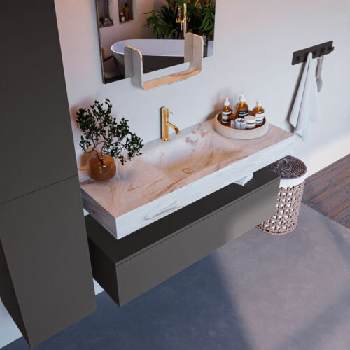 MONDIAZ ALAN-DLUX 120cm mueble de baño Dark Grey 1 cajón. Lavabo CLOUD Centro 1 orificio color Frappe.