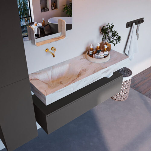 MONDIAZ ALAN-DLUX 130cm mueble de baño Dark Grey 1 cajón. Lavabo CLOUD Izquierda sin orificios color Frappe.