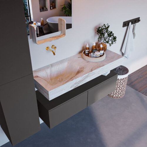 MONDIAZ ALAN-DLUX 120cm mueble de baño Dark Grey 2 cajones. Lavabo CLOUD Izquierda sin orificios color Frappe.