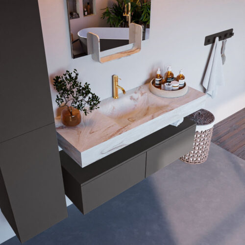 MONDIAZ ALAN-DLUX 120cm mueble de baño Dark Grey 2 cajones. Lavabo CLOUD Centro 1 orificio color Frappe.