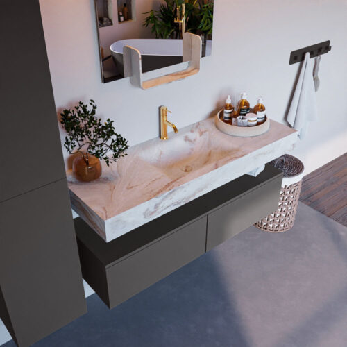 MONDIAZ ALAN-DLUX 130cm mueble de baño Dark Grey 2 cajones. Lavabo CLOUD Centro 1 orificio color Frappe.