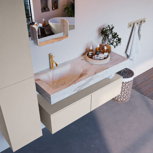 MONDIAZ ALAN-DLUX 120cm mueble de baño Linen 2 cajones. Lavabo CLOUD Izquierda 1 orificio color Frappe.