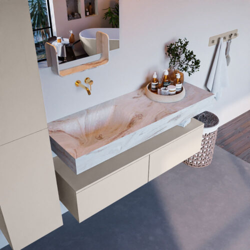 MONDIAZ ALAN-DLUX 130cm mueble de baño Linen 2 cajones. Lavabo CLOUD Izquierda sin orificios color Frappe.